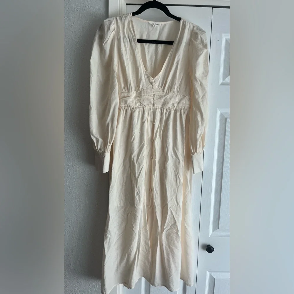 By the River Romantic Pinstripe Cottage Midi Dress